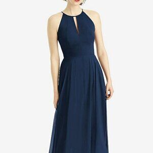 After Six 1502....Keyhole Halter Chiffon Maxi Dress...Midnight...Sz 2 Long